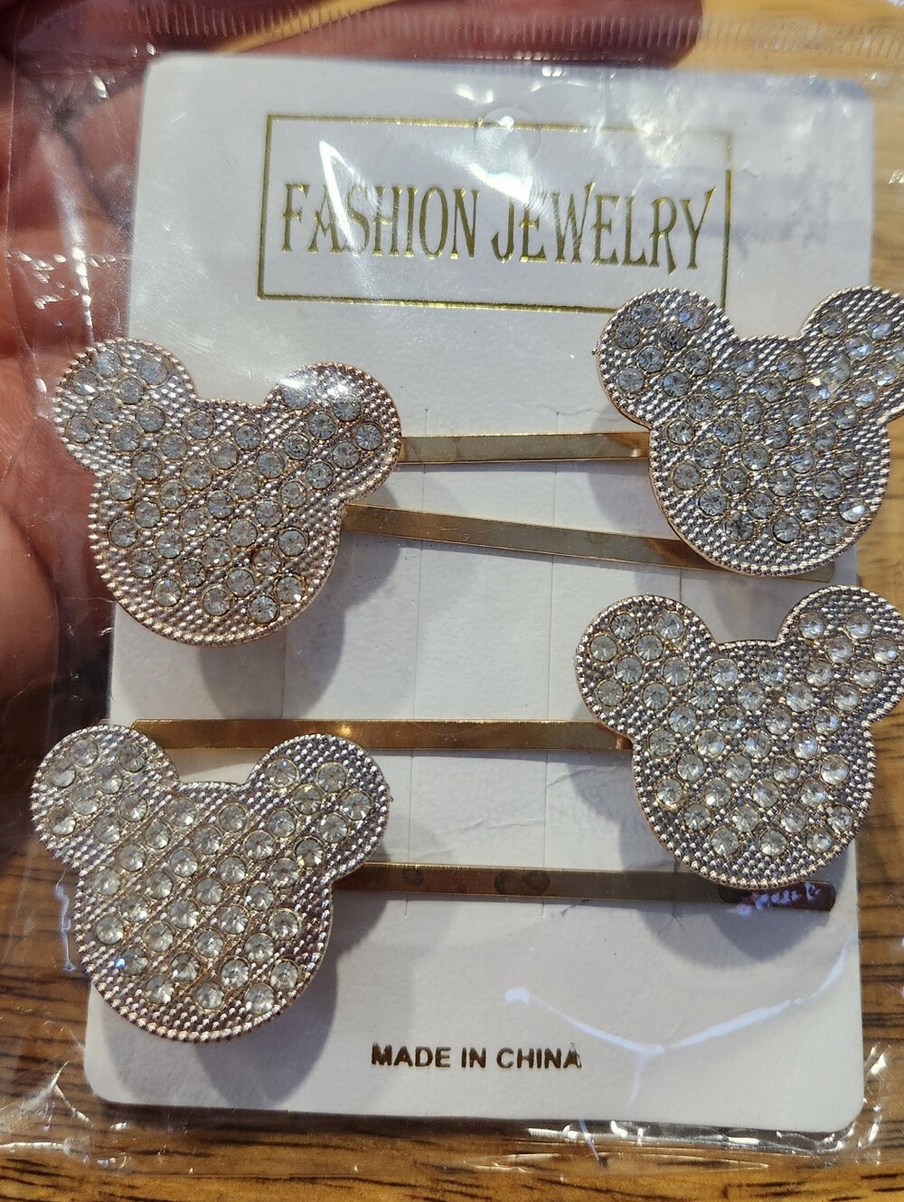 Fashion Jewelry Rose Gold Crystal Mickey Head Hair Clip Set